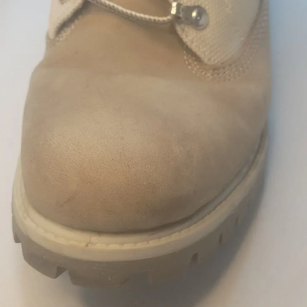 Timberland Men's Boots 8.5 Tan Nubuck Leather Canvas Chukka Trail Mid Lace